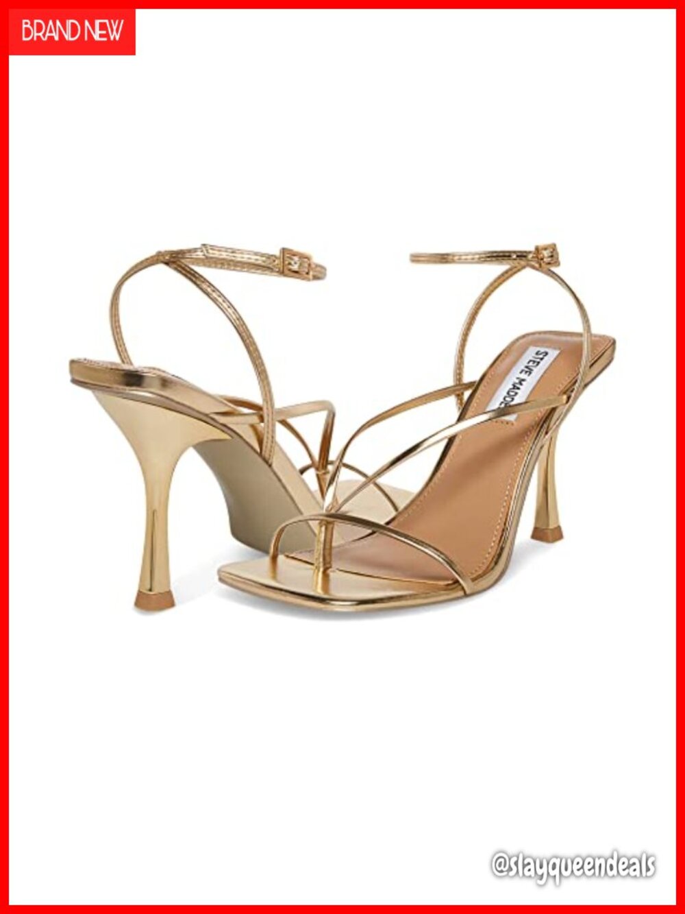 Steve Madden Annie Women's Faux Leather Heeled Sandal Square Toe Ankle Strap